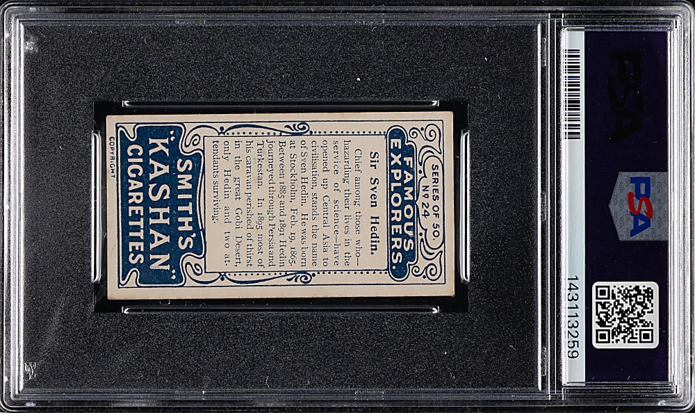 1911 F. & J. Smith "Famous Explorers" #24 Sir Sven Hedin PSA VG-EX 4