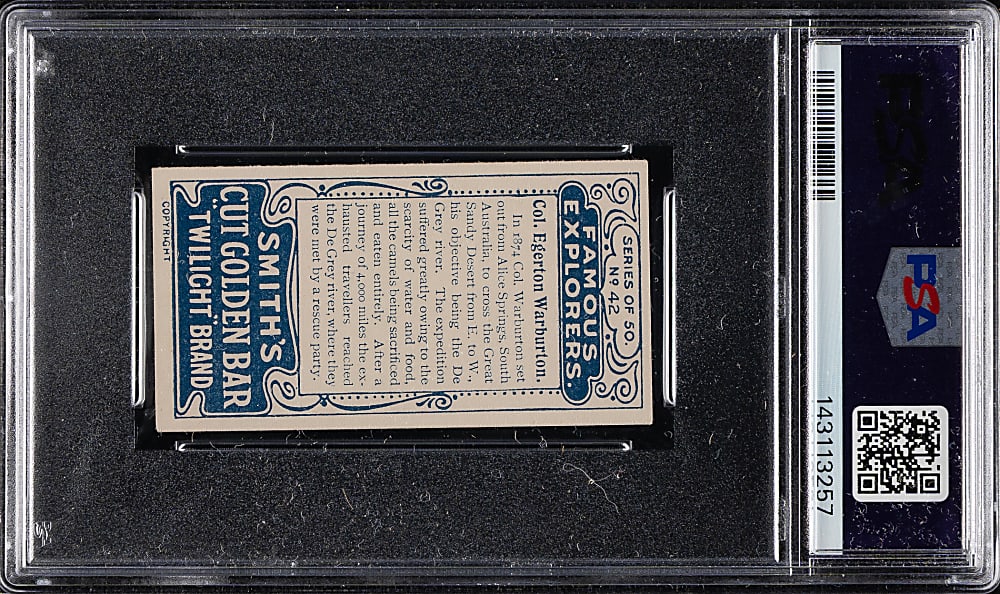 1911 F. & J. Smith "Famous Explorers" #42 Col. Egerton Warburton PSA EX 5