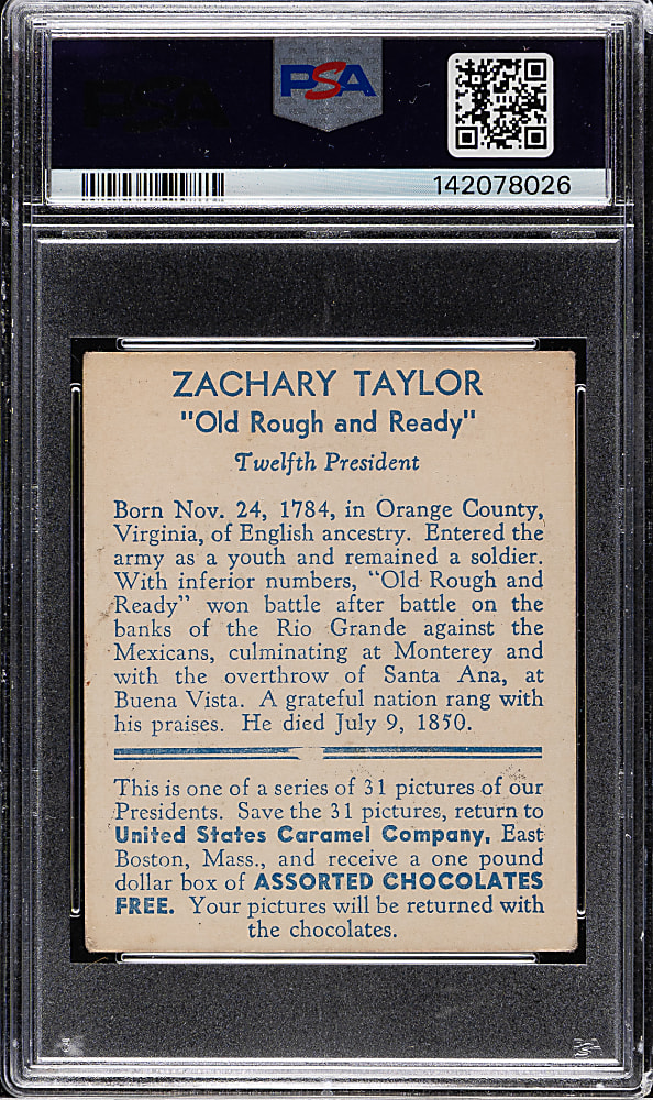 1932 R114 U.S. Caramel "Presidents" Zachary Taylor PSA VG+ 3.5