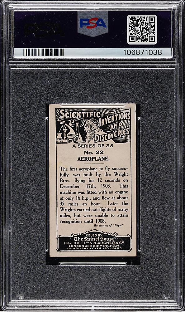 1929 Spinet House "Scientific Inventions and Discoveries" #22 Aeroplane (Orville & Wilbur Wright) PSA VG-EX 4