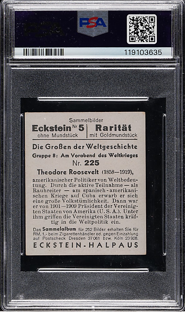 1934 Eckstein-Halpaus Grossen/Weltgeschichte #225 Theodore Roosevelt PSA VG-EX 4