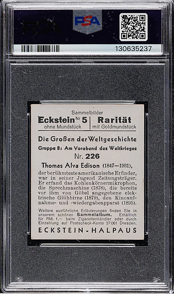 1934 Eckstein-Halpaus Grossen/Weltgeschichte #226 Thomas Alva Edison PSA VG-EX 4