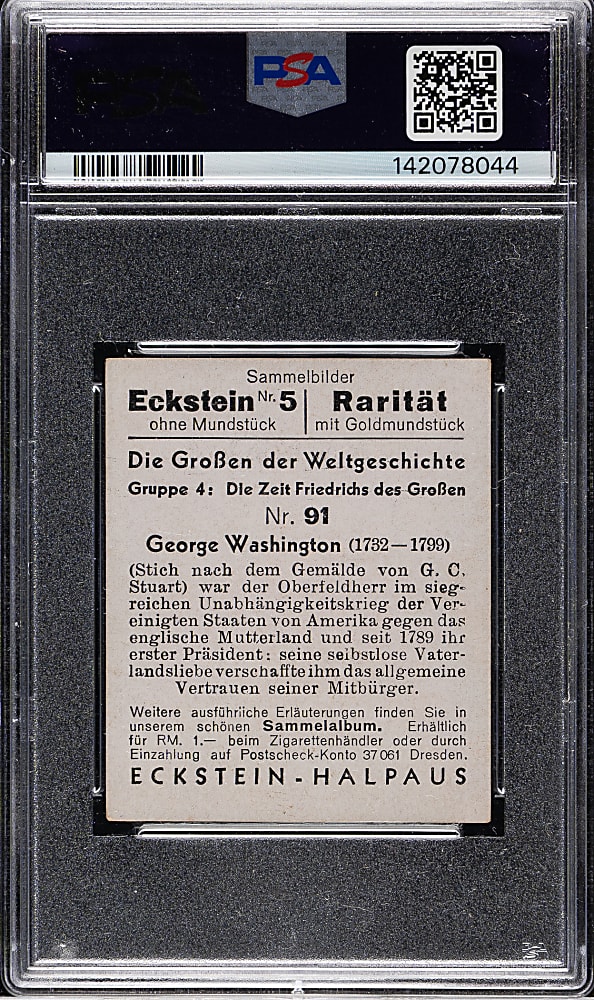 1934 Eckstein-Halpaus Grossen/Weltgeschichte #91 George Washington PSA FAIR 1.5