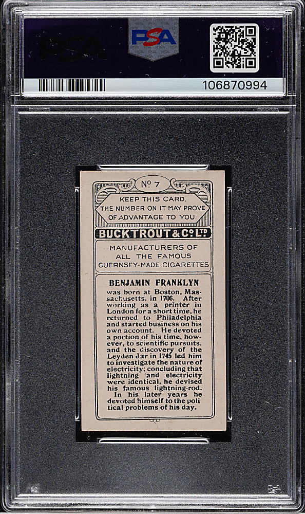1924 Bucktrout & Co. "Inventors" #7 Benjamin Franklin PSA EX-MT 6