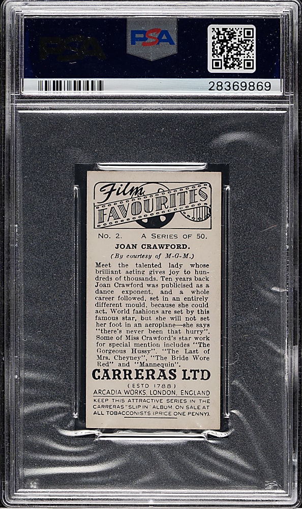 1938 Carreras Ltd. "Film Favourites" #2 Joan Crawford PSA NM 7