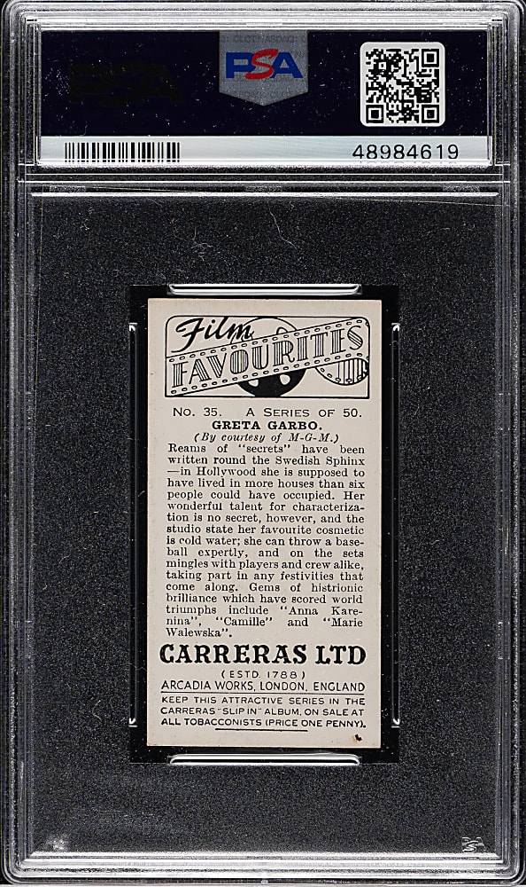 1938 Carreras Ltd. "Film Favourites" #35 Greta Garbo PSA EX-MT 6