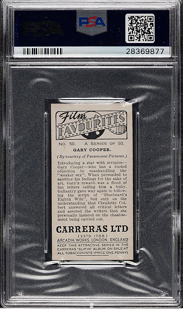 1938 Carreras Ltd. "Film Favourites" #50 Gary Cooper PSA EX-MT 6