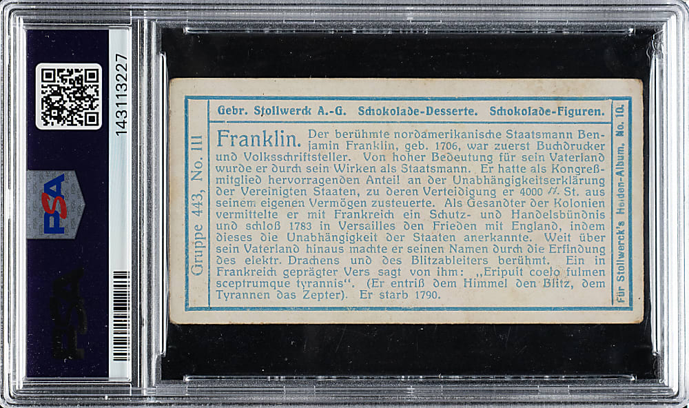 1908 Stollwerck Helden #111 Benjamin Franklin PSA GOOD 2