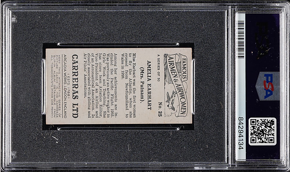1936 Carrerras Ltd. "Famous Airmen & Airwomen" #25 Amelia Earhart PSA VG-EX 4