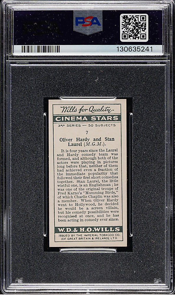 1931 W. D. & H. O. Wills Cinema Stars #7 Laurel & Hardy PSA VG-EX 4