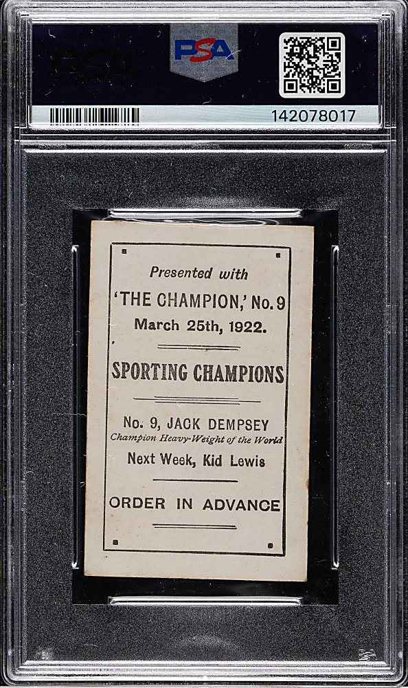 1922-1923 The Champion "Sporting Champions" Boxing #9 Jack Dempsey PSA VG 3