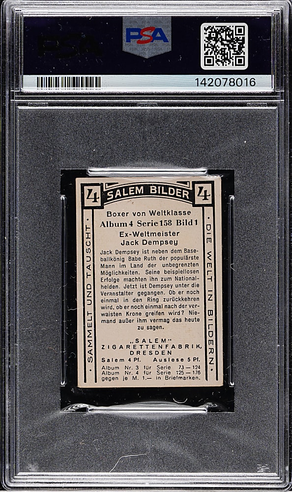1929 Salem Cigarettes Die Welt in Bildern Boxing #1 Jack Dempsey PSA VG-EX 4