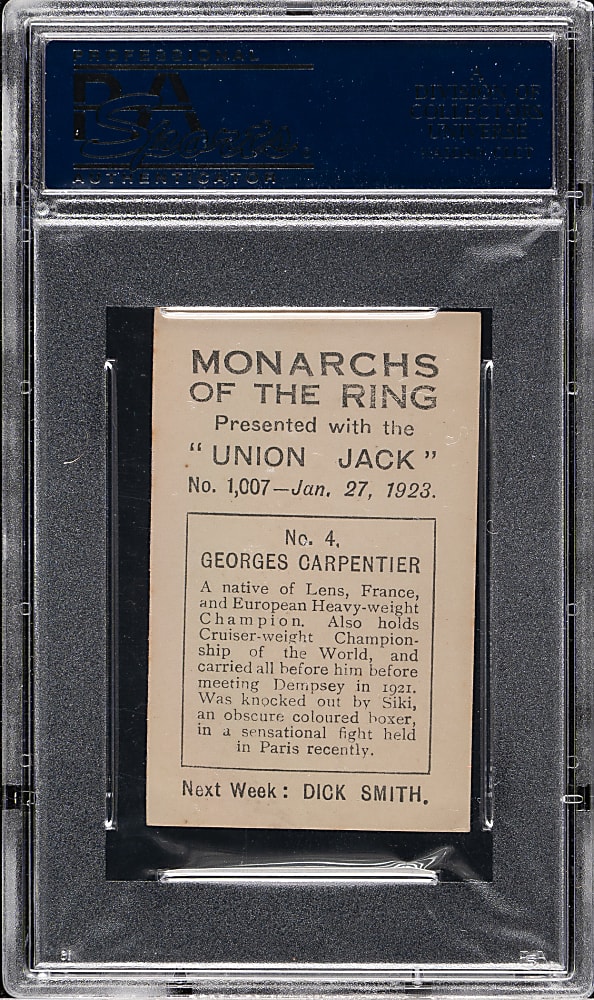 1923 Union Jack "Monarchs Of The Ring" Boxing #4 Georges Carpentier PSA NM+ 7.5