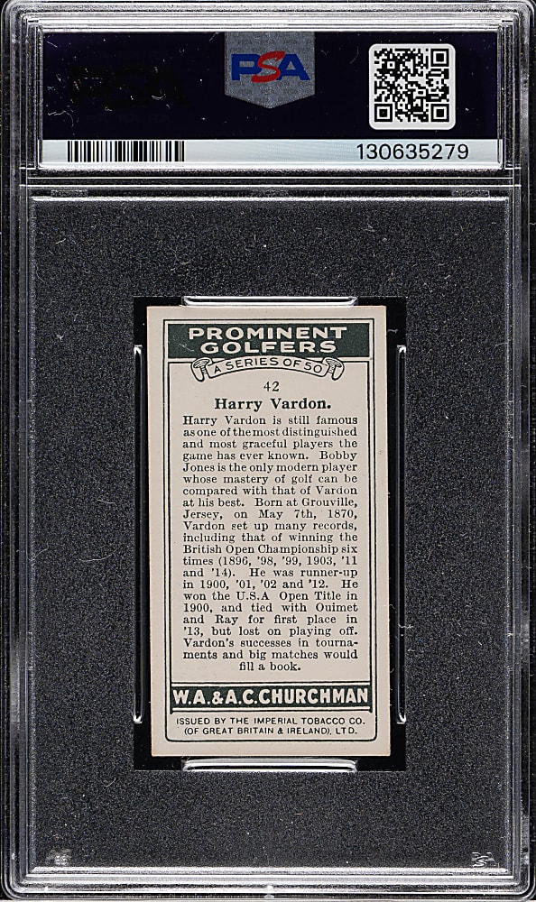1931 W. A. A. C. Churchman "Prominent Golfers" (Small) #42 Harry Vardon PSA VG 3