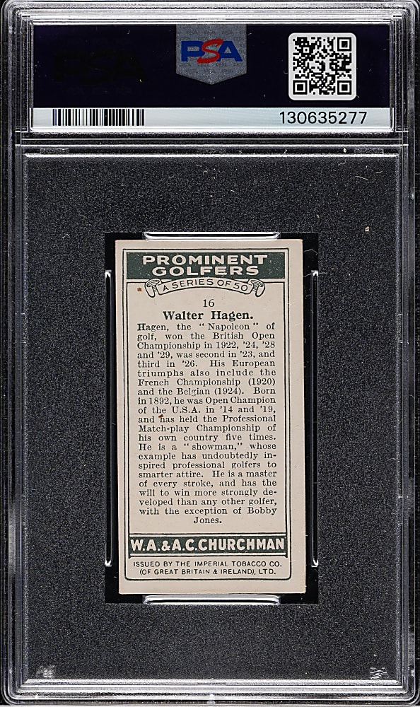 1931 W. A. A. C. Churchman "Prominent Golfers" (Small) #16 Walter Hagen PSA GOOD 2
