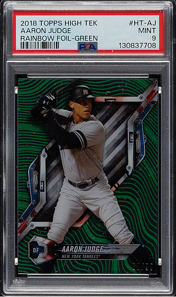 2018 Topps High Tek #HT-AJ Aaron Judge Rainbow Foil Green #60/99 PSA MINT 9