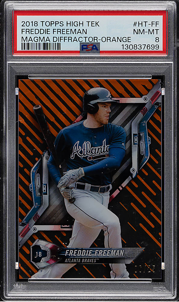 2018 Topps High Tek #HT-FF Freddie Freeman Magma Diffractor Orange #06/25 PSA NM-MT 8