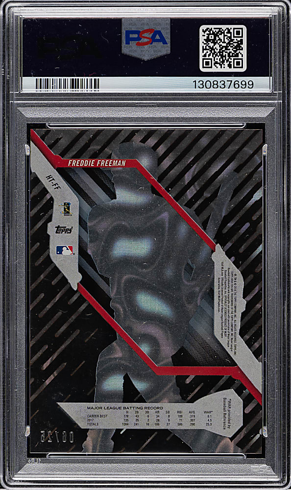 2018 Topps High Tek #HT-FF Freddie Freeman Magma Diffractor Orange #06/25 PSA NM-MT 8