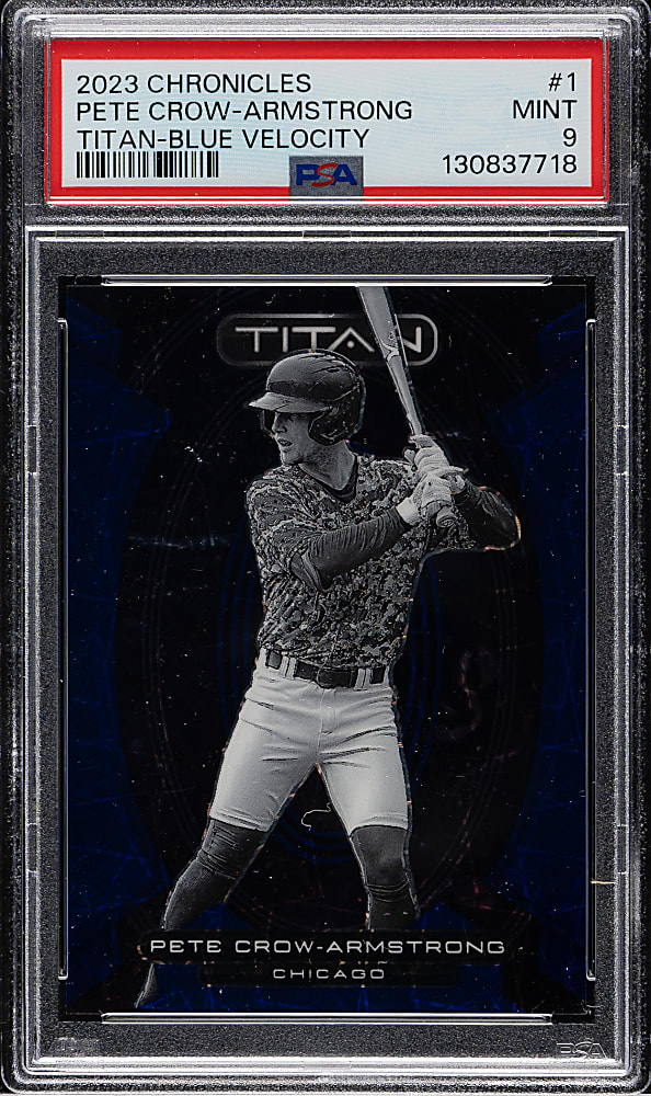 2023 Panini Chronicles Titan #1 Pete Crow-Armstrong Blue Velocity #87/99 PSA MINT 9