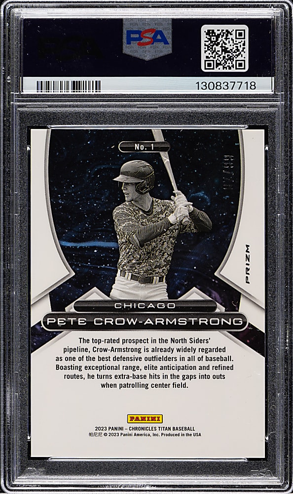 2023 Panini Chronicles Titan #1 Pete Crow-Armstrong Blue Velocity #87/99 PSA MINT 9