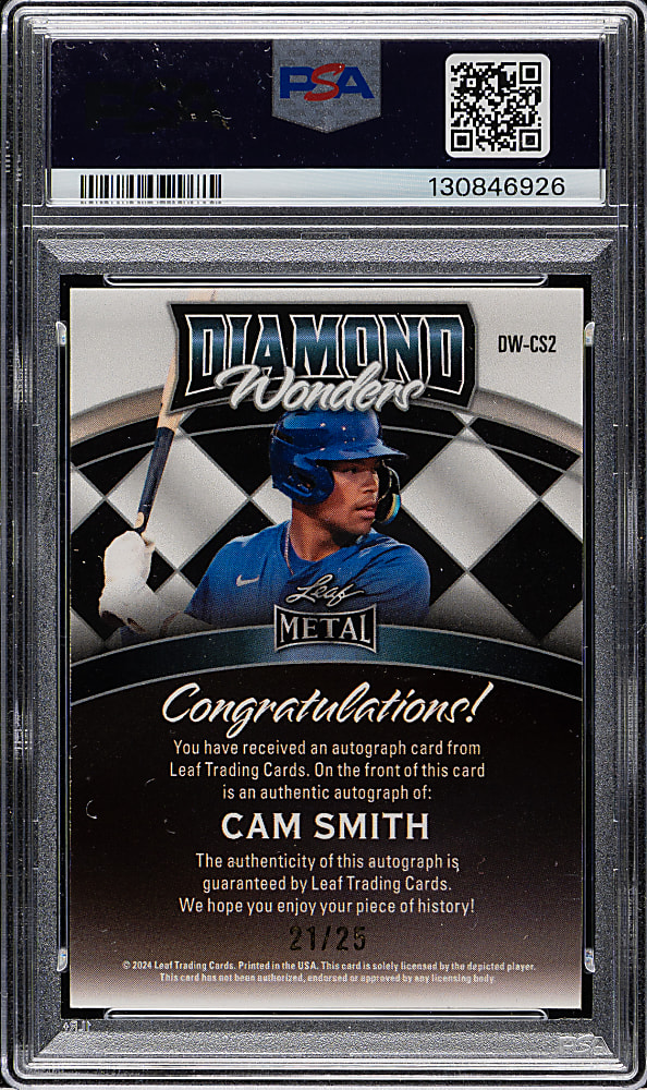 2024 Leaf Metal Diamond Wonders #DWCS2 Cam Smith Autographed Blue #21/25 PSA NM-MT 8 with GEM MINT 10 Signature