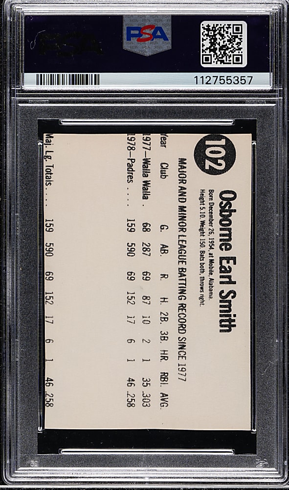 Signed 1979 Hostess #102 Ozzie Smith Rookie PSA/DNA GEM MINT 10
