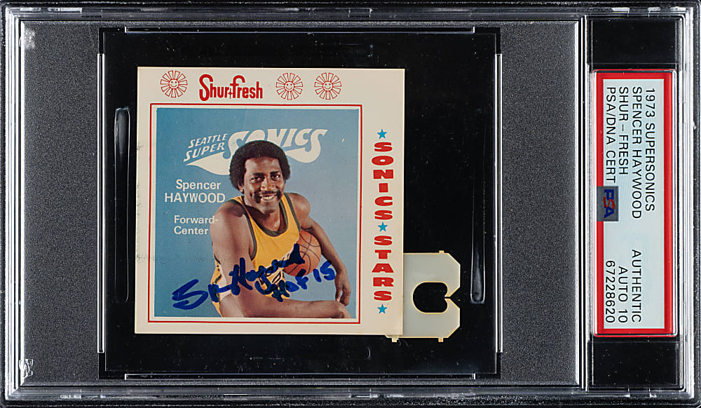 Signed 1973-1974 Shur-Fresh Bread Seattle Supersonics Basketball Spencer Haywood with Tab PSA/DNA GEM MINT 10 - 1 of 2!