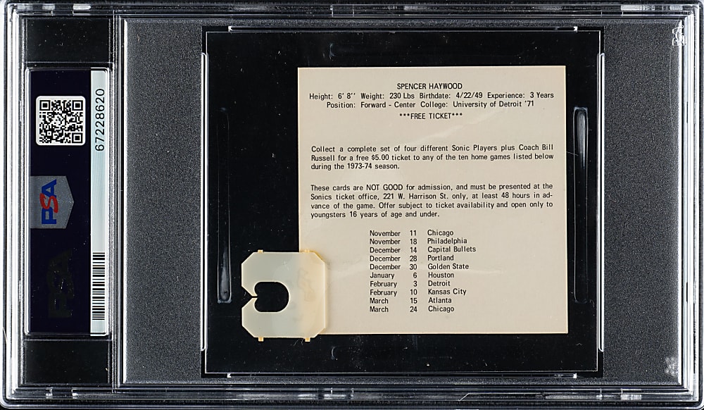 Signed 1973-1974 Shur-Fresh Bread Seattle Supersonics Basketball Spencer Haywood with Tab PSA/DNA GEM MINT 10 - 1 of 2!