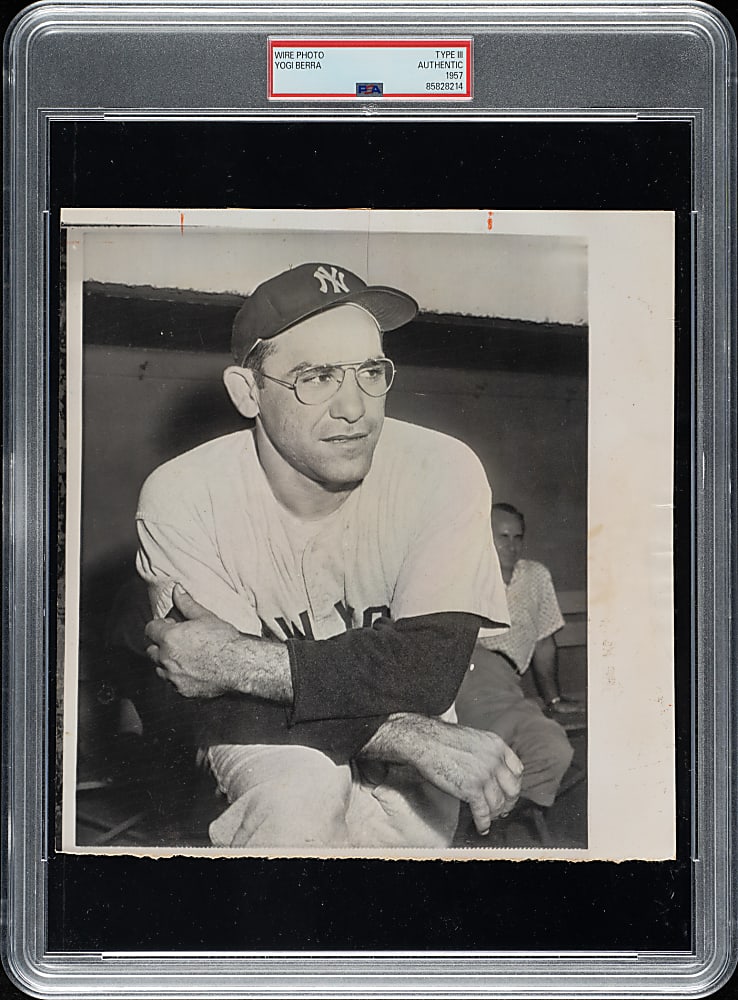 1957 Yogi Berra Vintage Wire Photograph PSA/DNA Type III