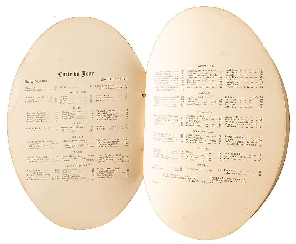 November 11, 1911 Harvard Crimson vs. Carlisle Indians Football Banquet Program - Jim Thorpe's "Greatest Game"!