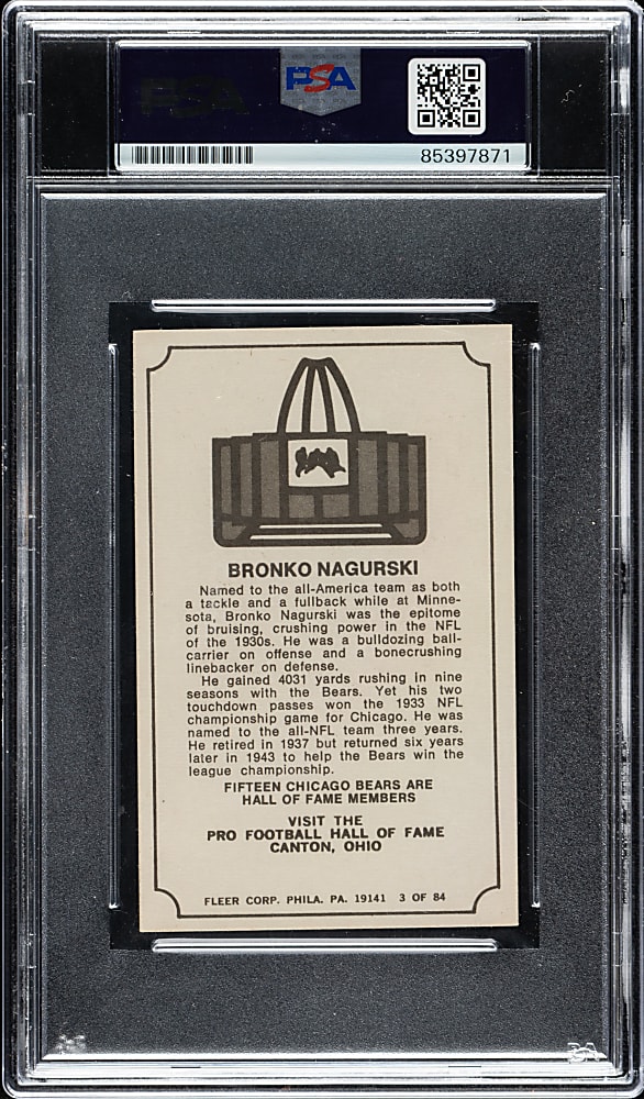 Signed 1975 Fleer Immortals #3 Bronko Nagurski - PSA/DNA