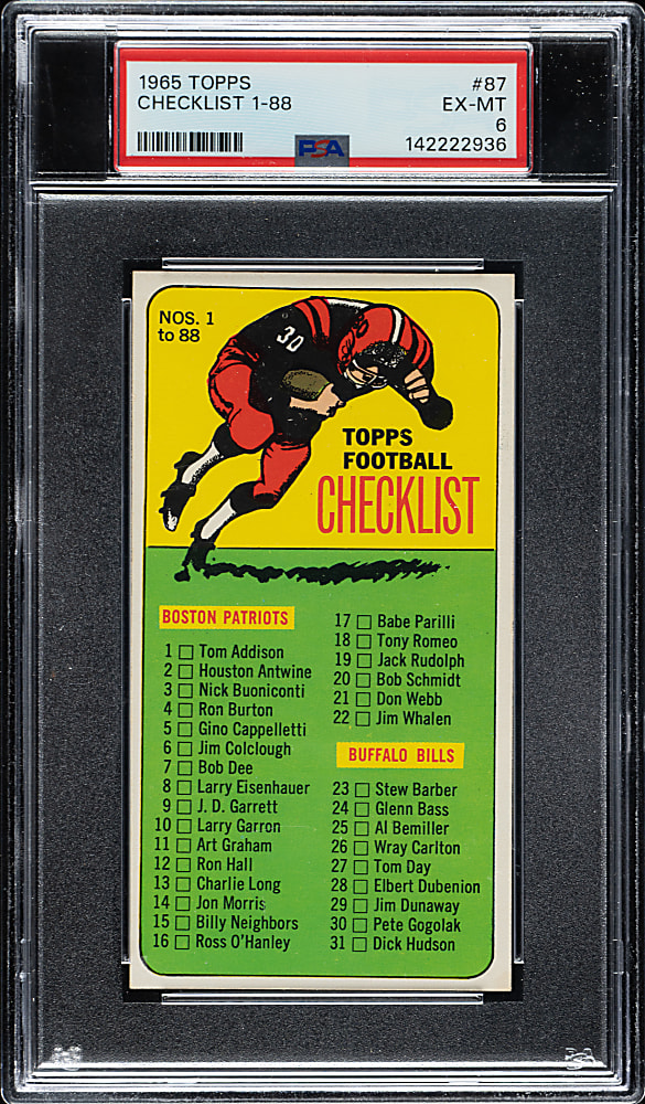 1965 Topps Football #87 Checklist PSA EX-MT 6