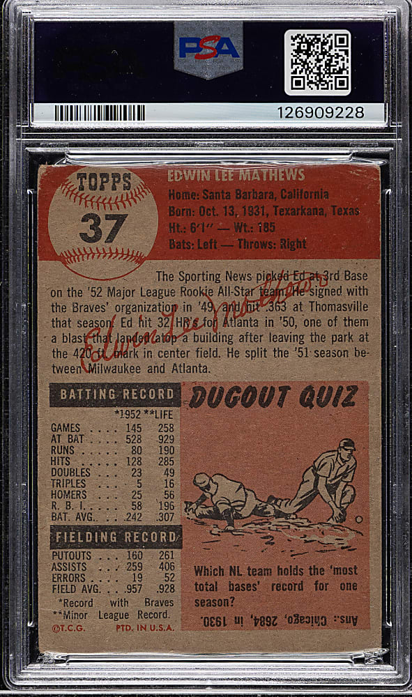 1953 Topps #37 Ed Mathews PSA FAIR 1.5
