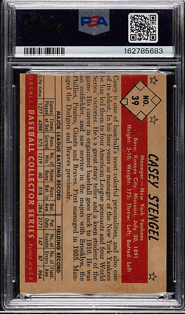 1953 Bowman Black & White #39 Casey Stengel PSA VG-EX 4 (MC)