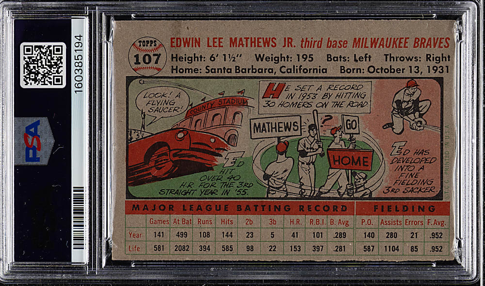 1956 Topps #107 Ed Mathews Gray Back PSA VG-EX 4