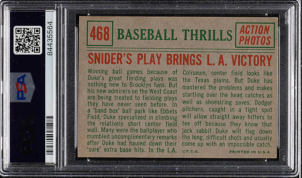 1959 Topps #468 Snider's Play Brings L.A. Victory PSA EX-MT 6