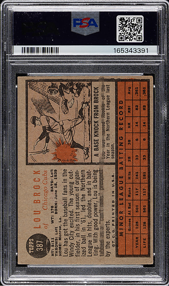 1962 Topps #387 Lou Brock Rookie PSA GOOD+ 2.5