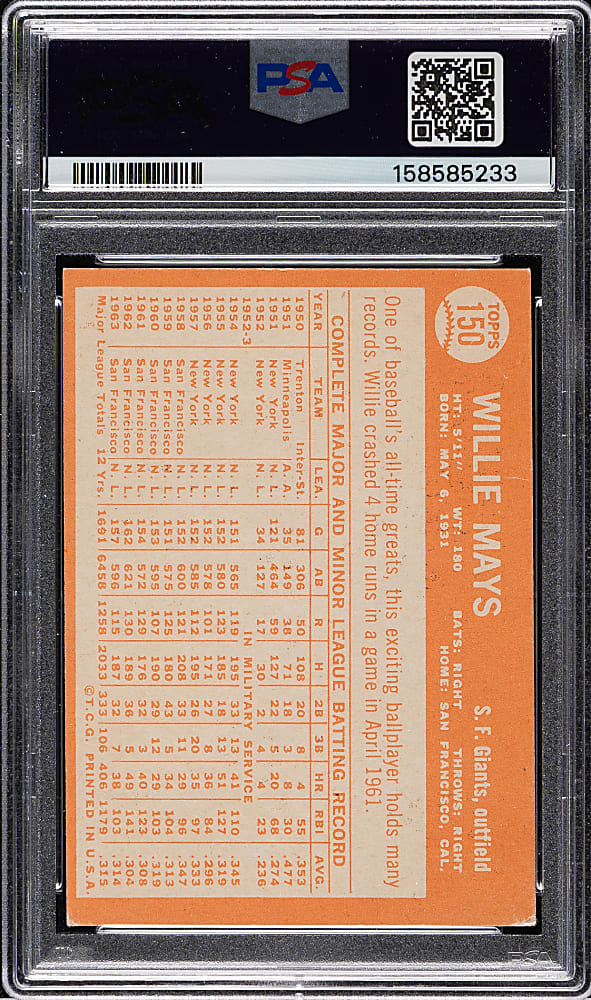 1964 Topps #150 Willie Mays PSA GOOD 2