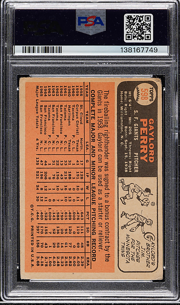 1962 Topps #598 Gaylord Perry PSA GOOD 2