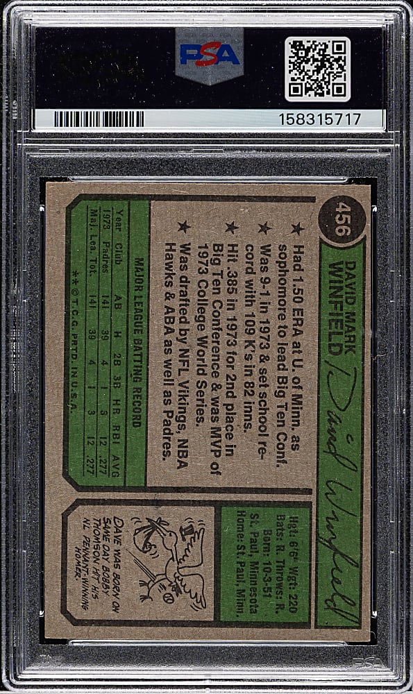 1974 Topps #456 Dave Winfield Rookie PSA EX-MT 6