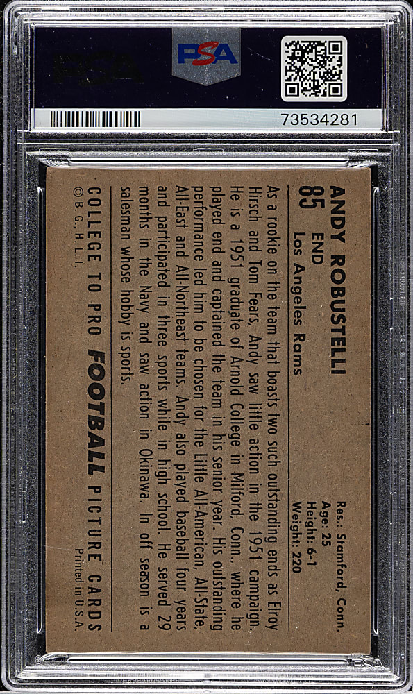 1952 Bowman Small Football #85 Andy Robustelli PSA VG-EX 4