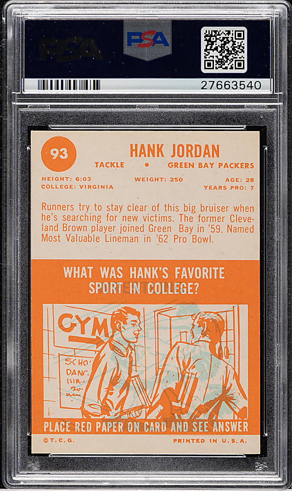 1963 Topps Football #93 Hank Jordan PSA NM-MT 8