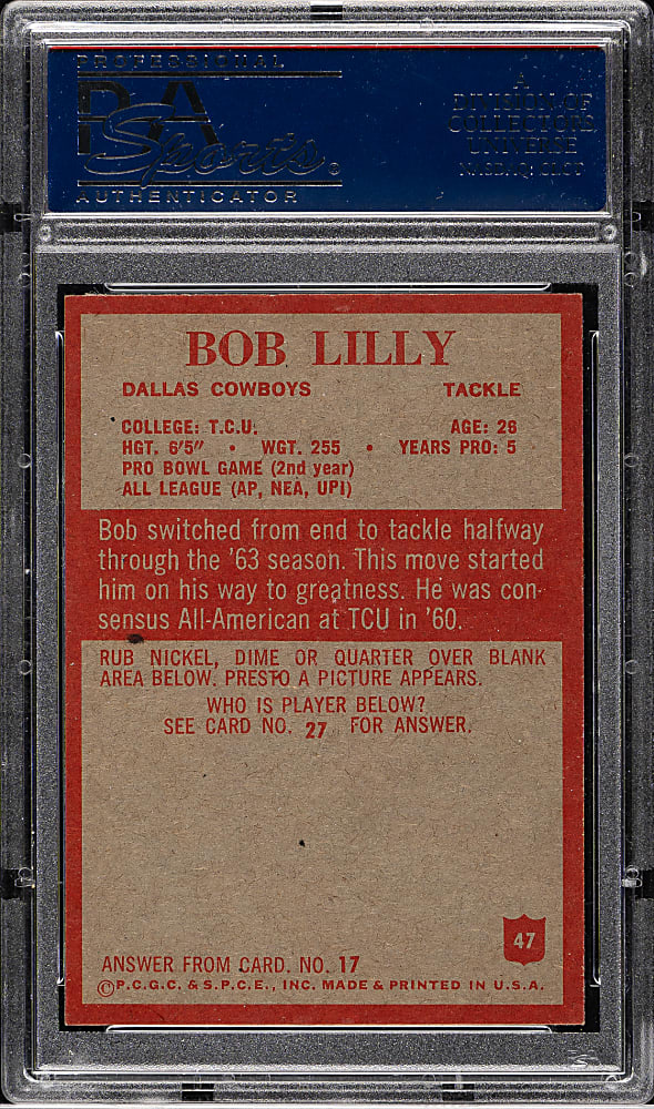 1965 Philadelphia Football #47 Bob Lilly PSA NM-MT 8
