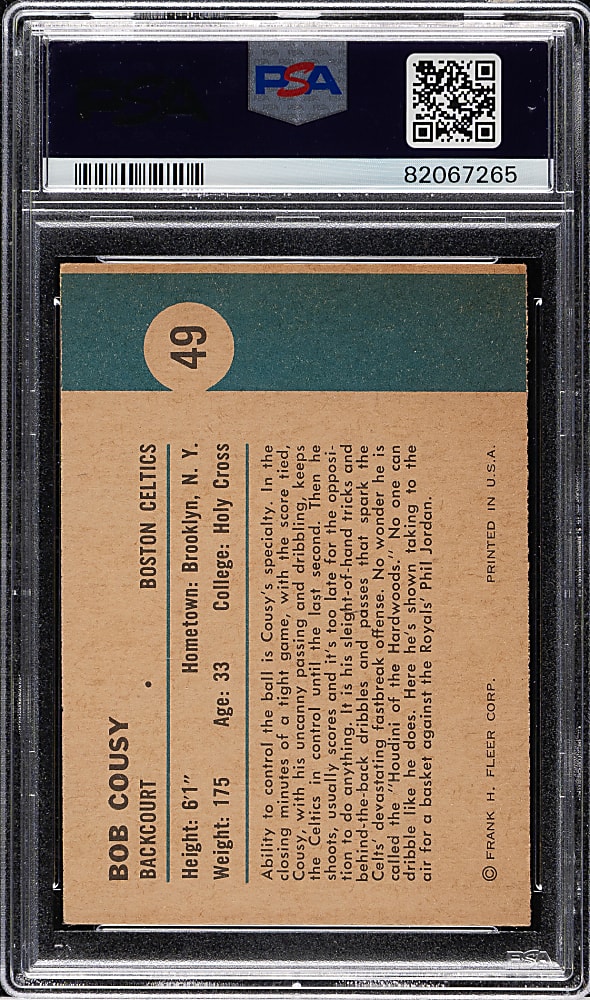 1961-1962 Fleer Basketball #49 Bob Cousy In Action PSA VG-EX 4