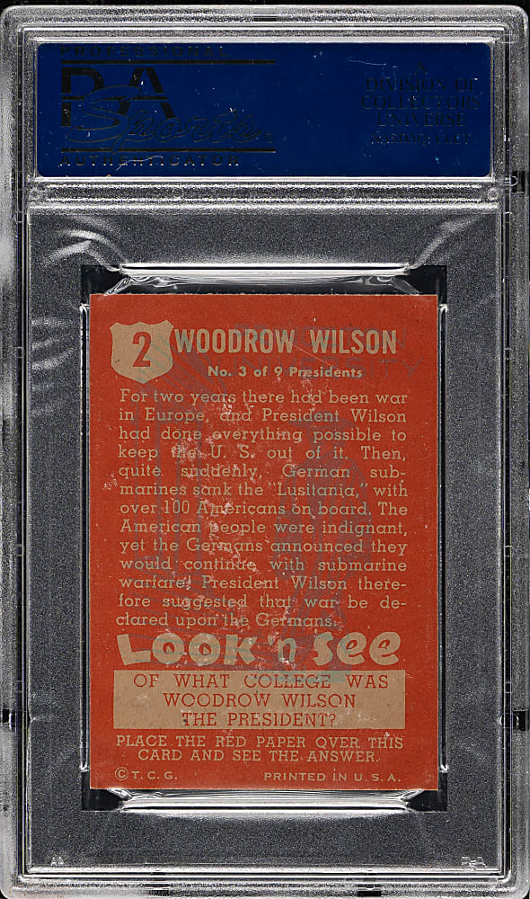 1952 Topps "Look 'n See" #2 Woodrow Wilson PSA NM 7