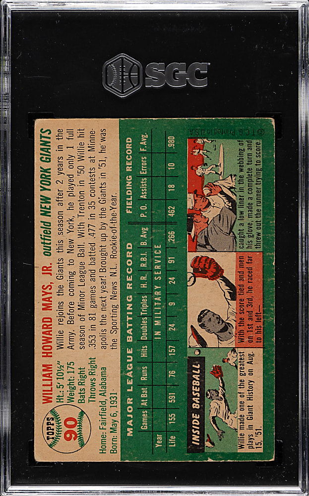 1954 Topps #90 Willie Mays SGC VG/EX+ 4.5