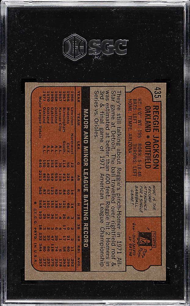 1972 Topps #435 Reggie Jackson SGC EX/NM 6