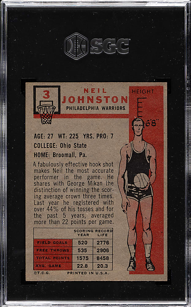 1957-1958 Topps Basketball #3 Neil Johnston Rookie SGC EX/NM 6