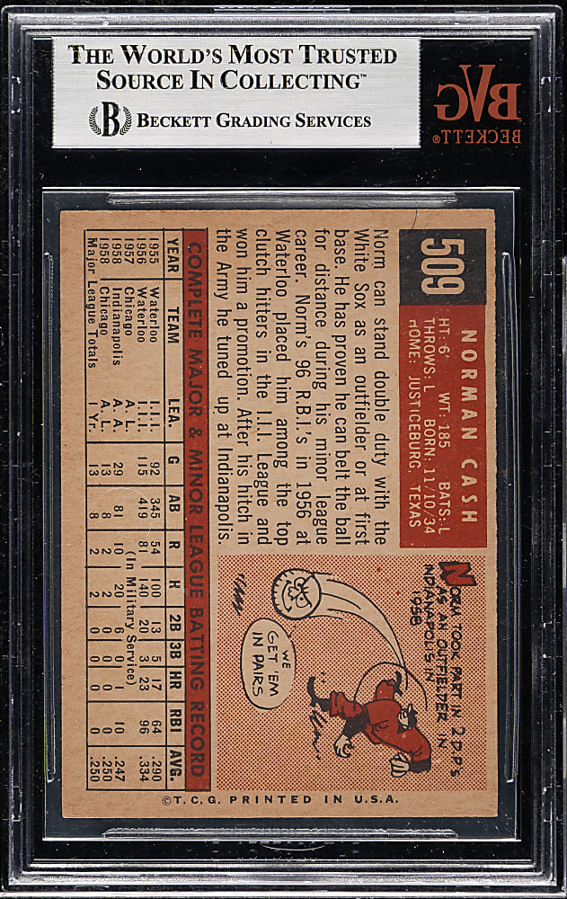 1959 Topps #509 Norm Cash Rookie BVG EX-MT+ 6.5