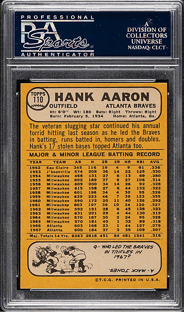 1968 Topps #110 Hank Aaron PSA NM-MT 8
